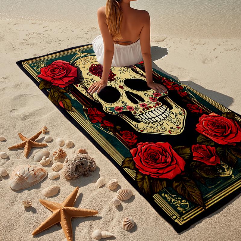 Day Of The Dead Skull Beach Towel, Super Soft Microfiber, Gift for Her/Him, Birthday, for Pool, Beach, Travel, Home Decor Fan gifts