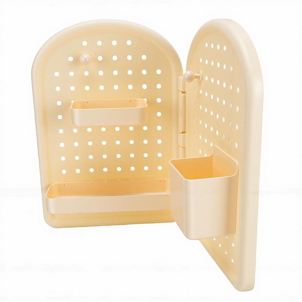 Pen Holder Desk Organizer Wall Mounted Plastic Corner Pegboard for Students Home Office with Adhesive Hooks Cream Yellow