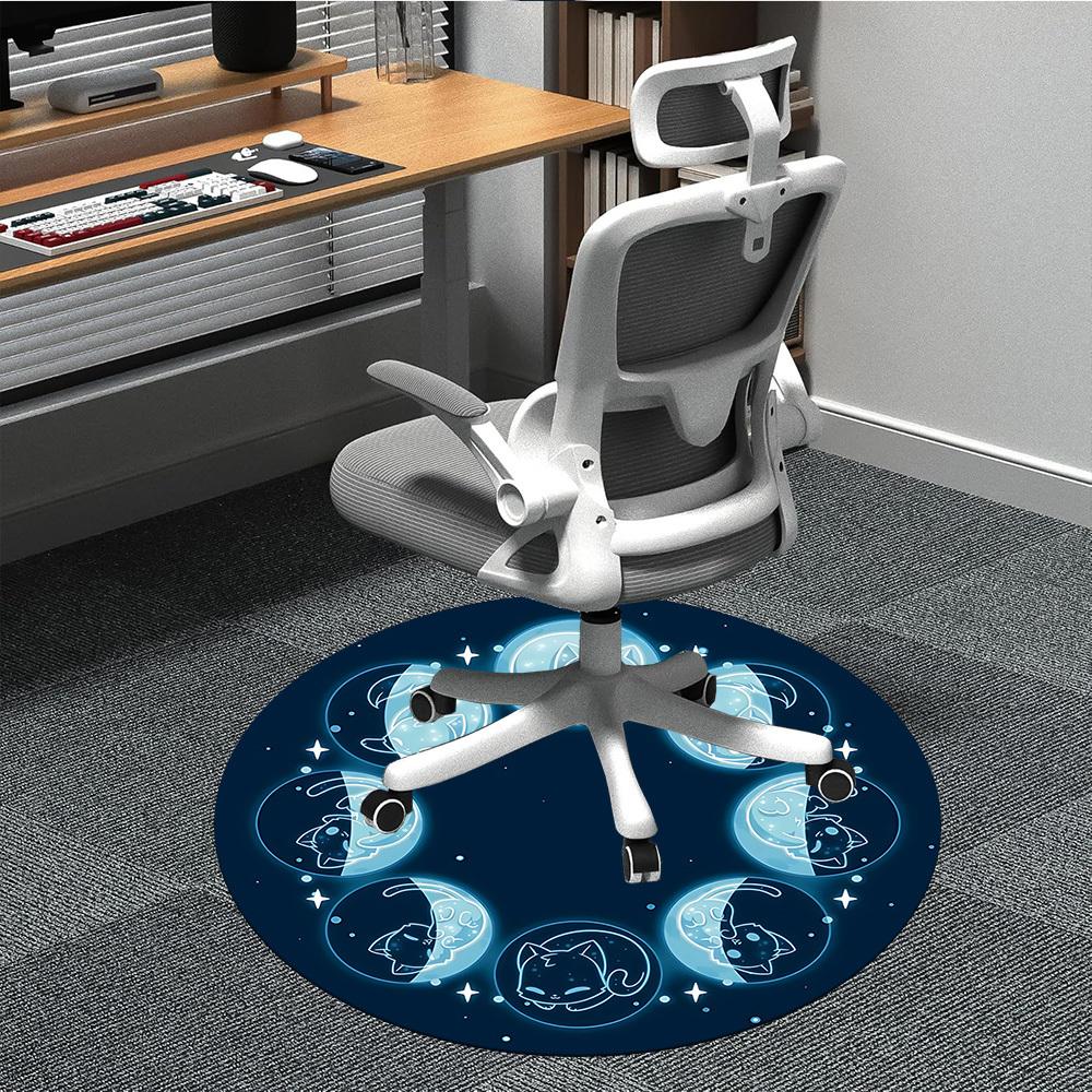 1pc Moon PhasesCat Office Round Area Rug, Indoor Mat Suitable For Office, Under Office Chairs Bedroom Living Room Home Decor, Room Deco
