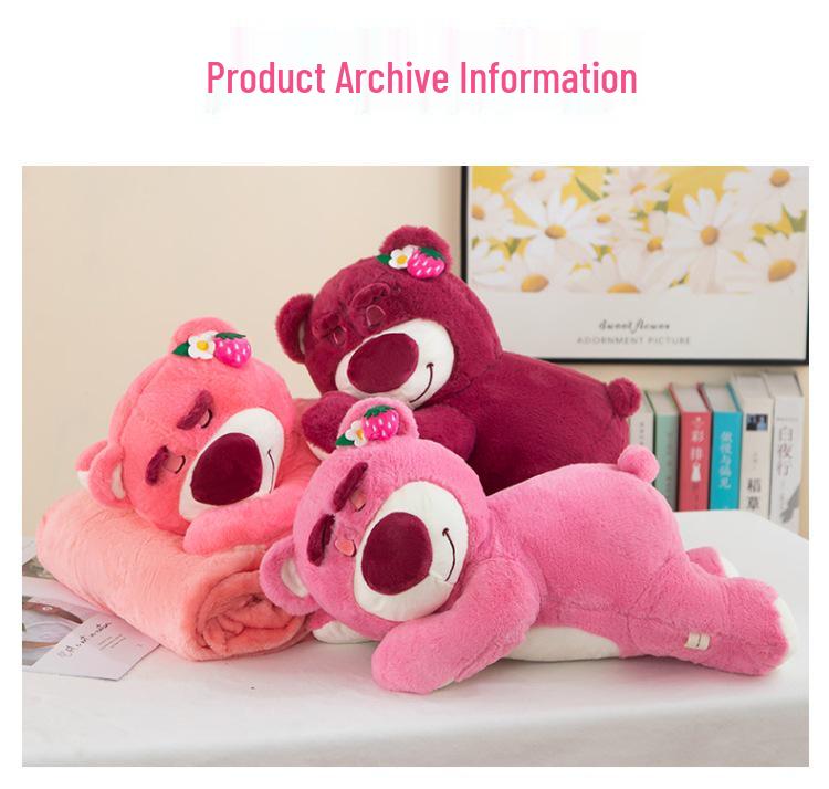 Strawberry Hugging Pig & Little Bear Plush Toy Blanket – Dual-use Nap & Travel Comfort for Kids