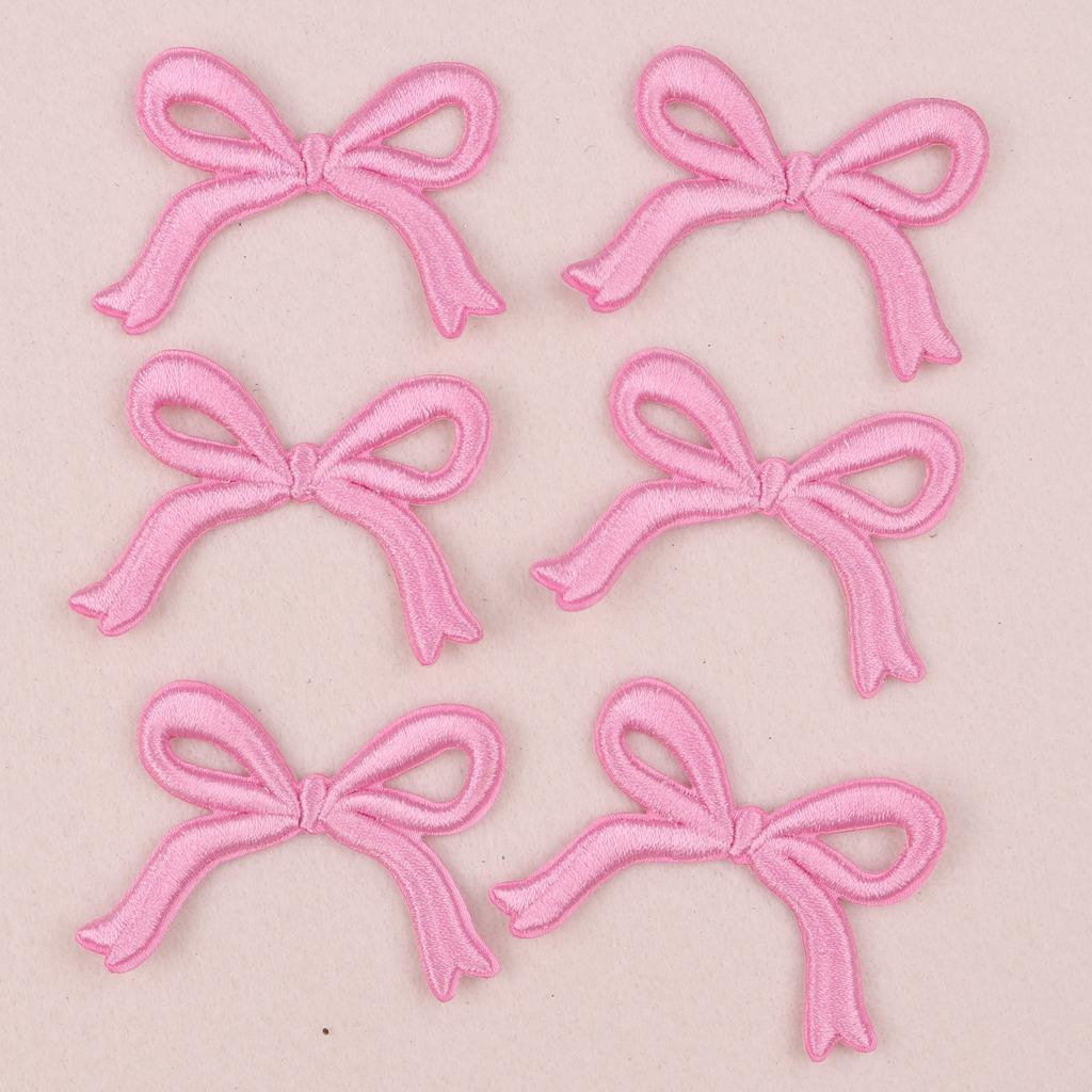 10PCS Pink Bow Embroidery Patches Iron On Patches For Clothing Cartoon Cute Pink Patches On Clothes Kids Stickers DIY Applique