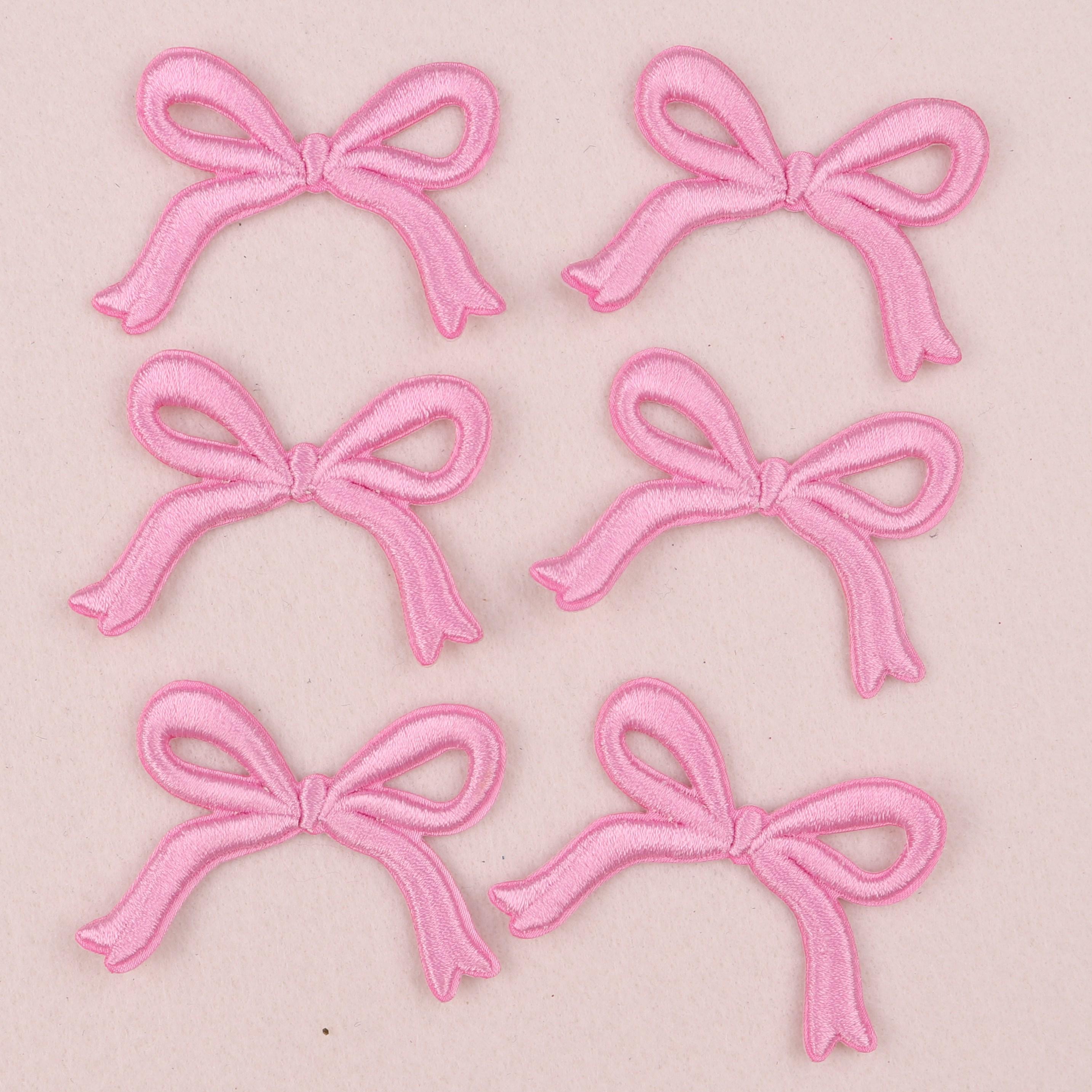 

10PCS Pink Bow Embroidery Patches Iron On Patches For Clothing Cartoon Cute Pink Patches On Clothes Kids Stickers DIY Applique
