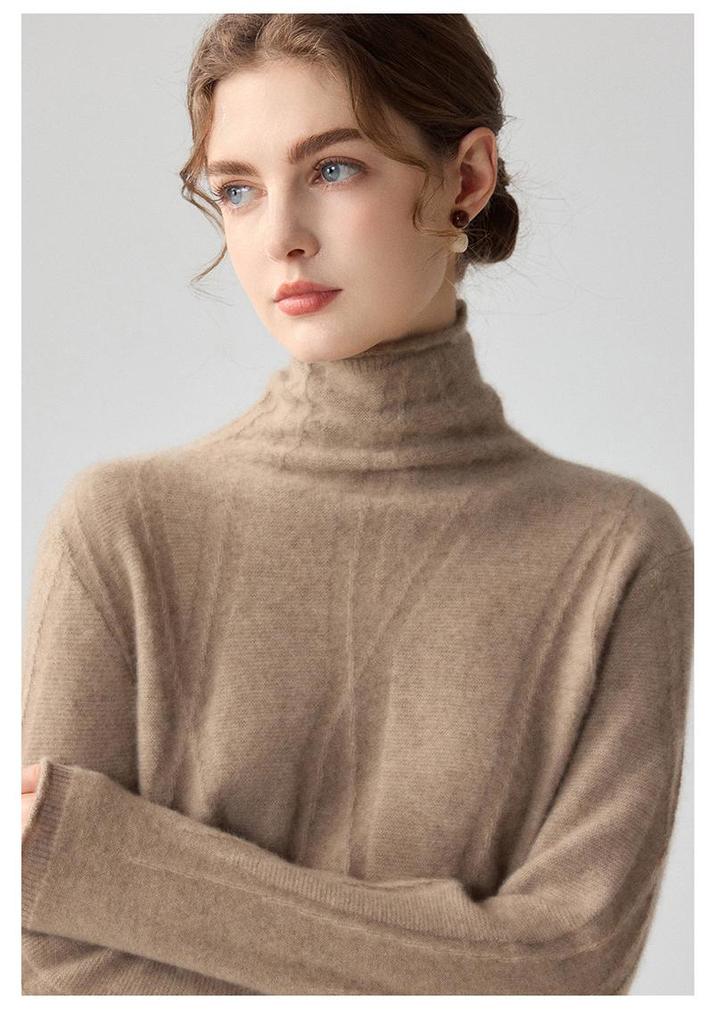 Women's Soft Twill Cable Knit Cashmere Mock Neck Sweater - Warm Long Sleeve Base Layer Knitwear
