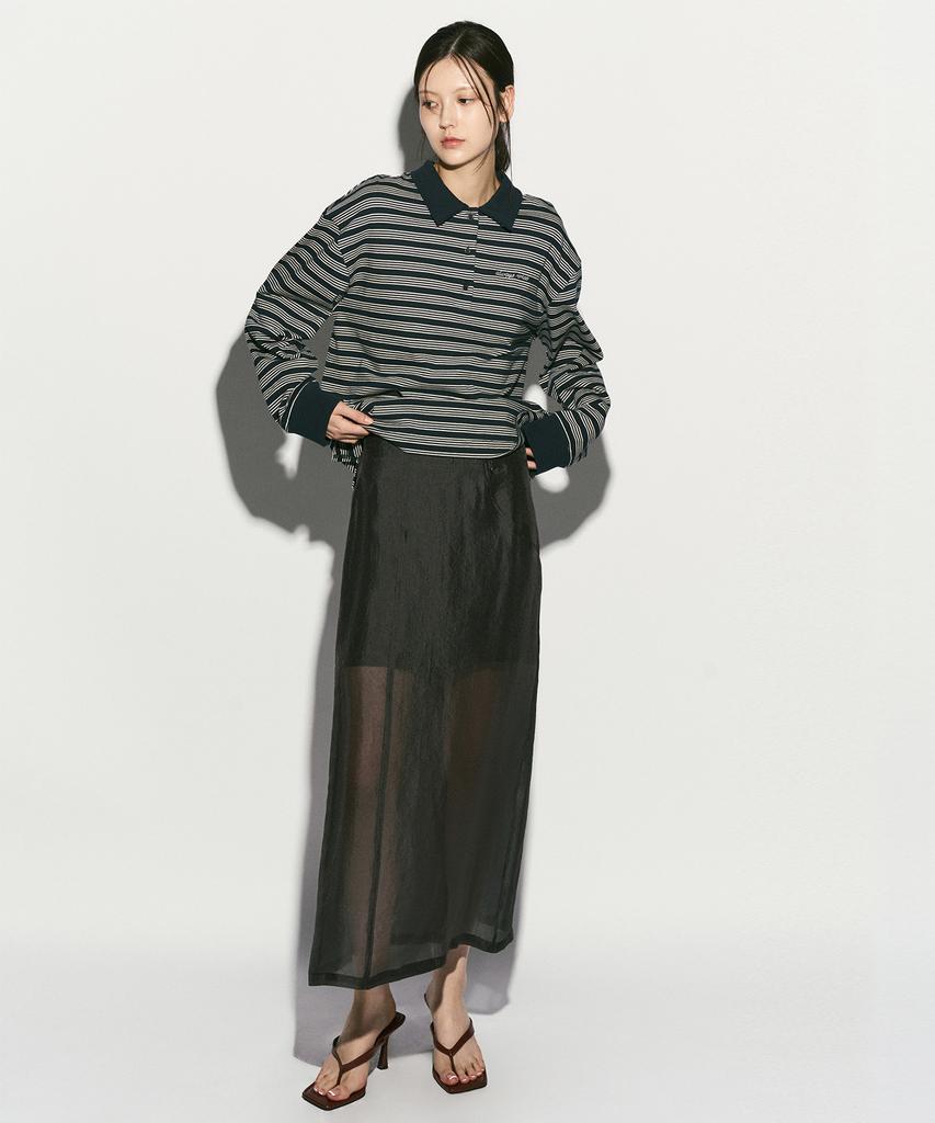 RE RHEE Sheer Cupro Maxi Skirt Midnight Navy