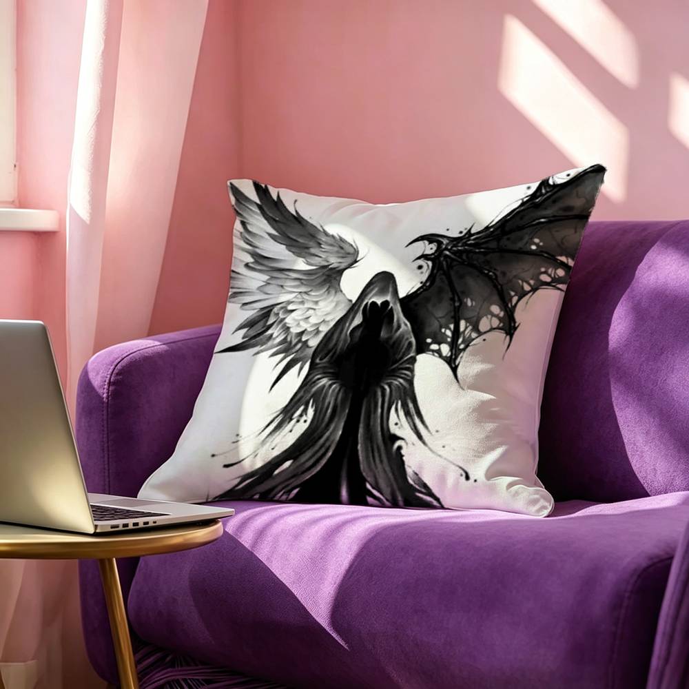 Black Angel Death demon Square DoubleSided printed Pillow Case Bedroom Bedside Pillow Sofa Cushion Cover
