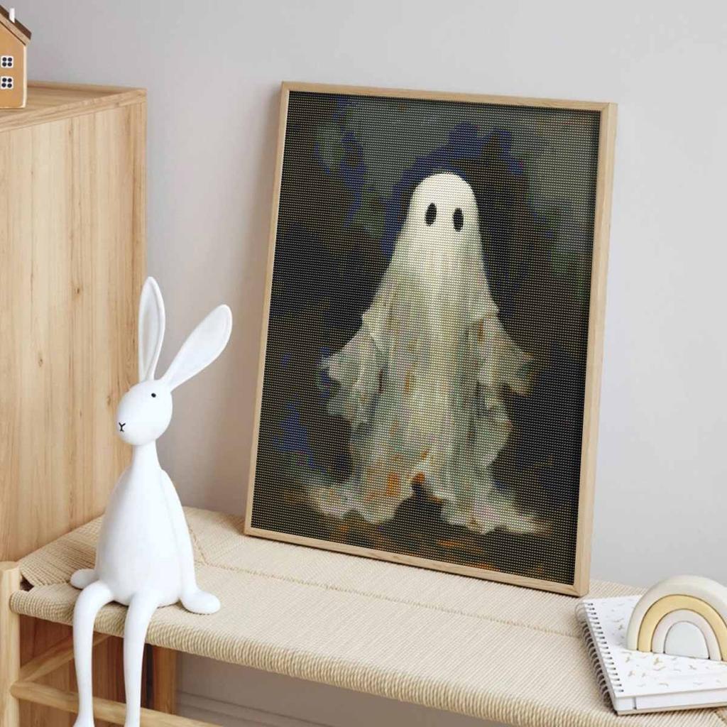 Halloween 5D DIY Diamond Art Painting Kit Cute White Sheet Spirit Home Wall Decor Handmade Gift for Room Aesthetic Decoration Fun Craft
