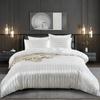 Satin Striped Duvet Cover Full/Queen/King/Single/Double Size Set, Luxury Silky Like Ivory White Stripe Duvet Cover Bedding Set
