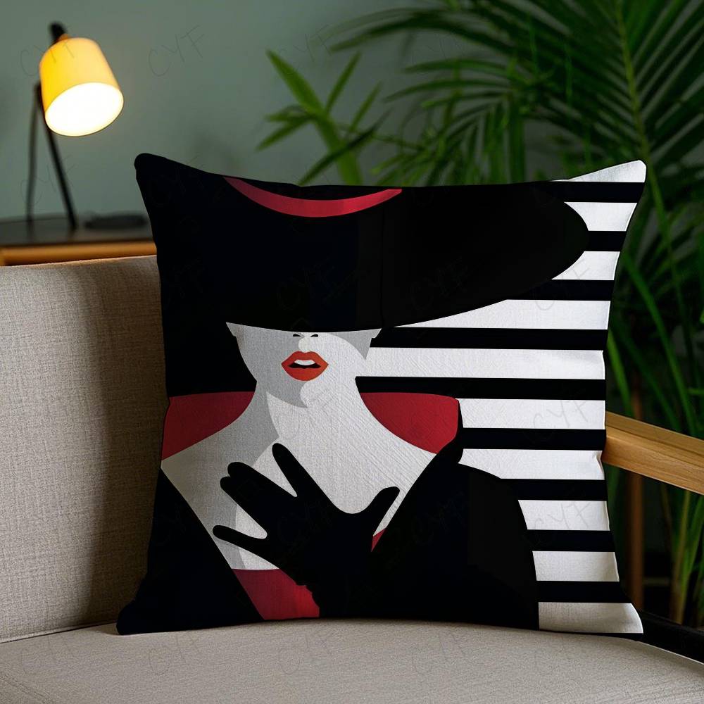 Vantage Anime Elegant Lady Pattern Pillow Case Anti-Dustmite Pillowcase Invisible Zipper Silky Short Plush Sofa Cushion Cover