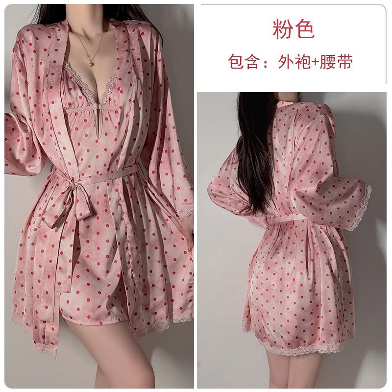 Women's Silky Deep V Padded Backless Sleep Dress with Robe Lounge Set