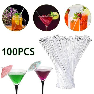 100 Stück Runder Kopf Cocktail-Muddler, Transparenter Kunststoff-Getränkemischer für Bar-Party, Wiederverwendbare Rührstäbchen
