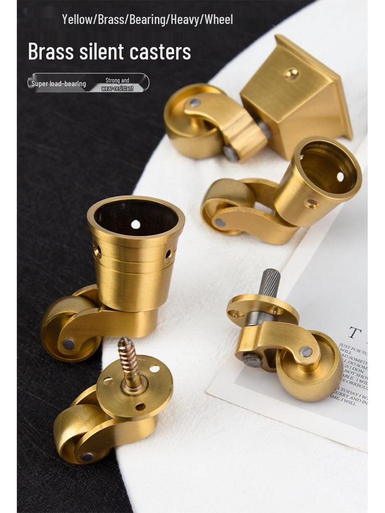 Brass Caster Wheels with Silent Bearings for Furniture and Pianos - Heavy-Duty Swivel Design