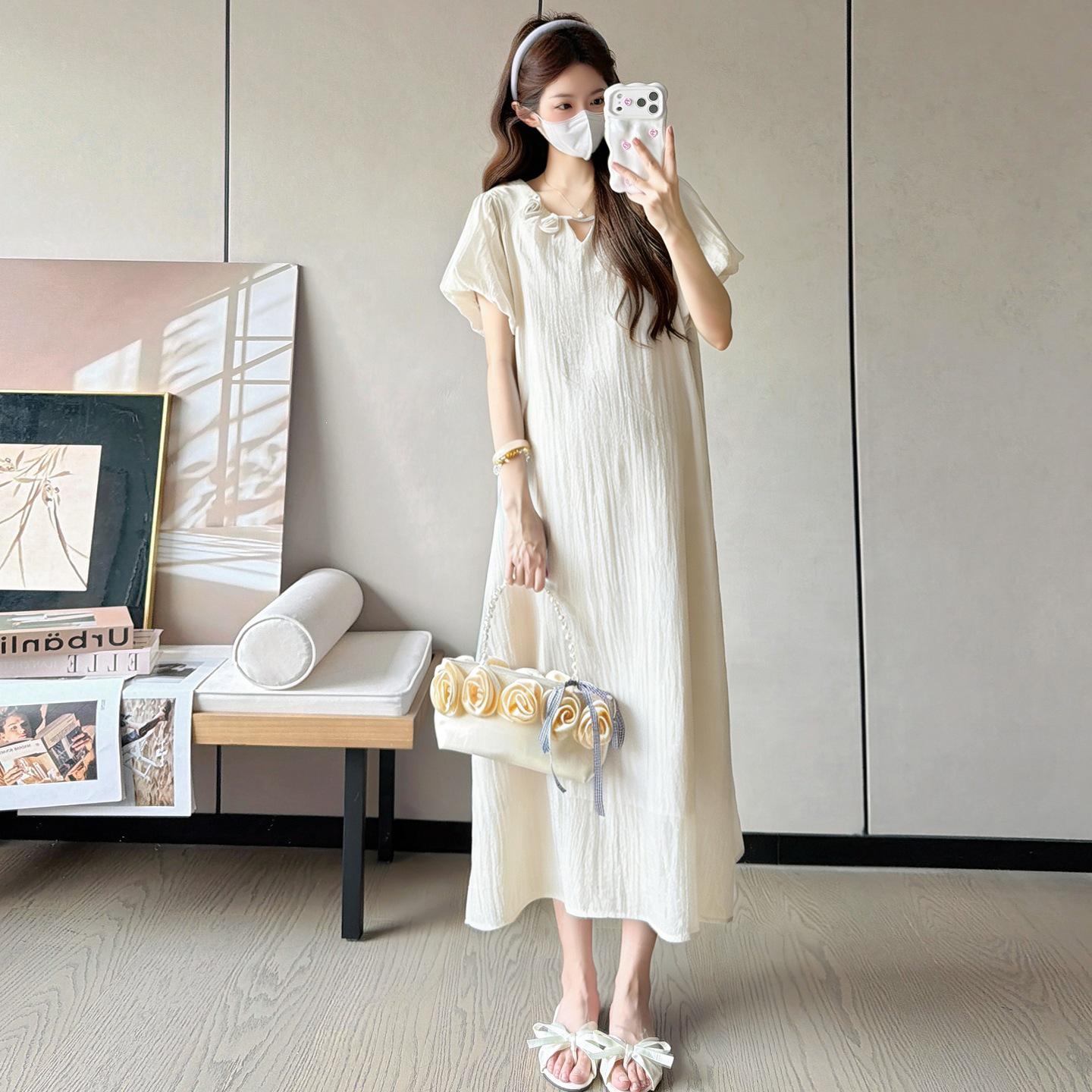 2026 Summer Floral Puff Sleeve Maternity Dress 2XL