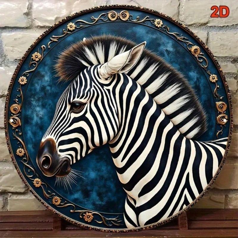 Metal Wall Art Zebra Round Vintage Home Decor