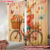 Set Of 2 Bunny Bicycle Curtains Easter Rabbit Colorful Eggs Spring Theme Design Kids Room Living Made Polyester Sitting Window Treatment