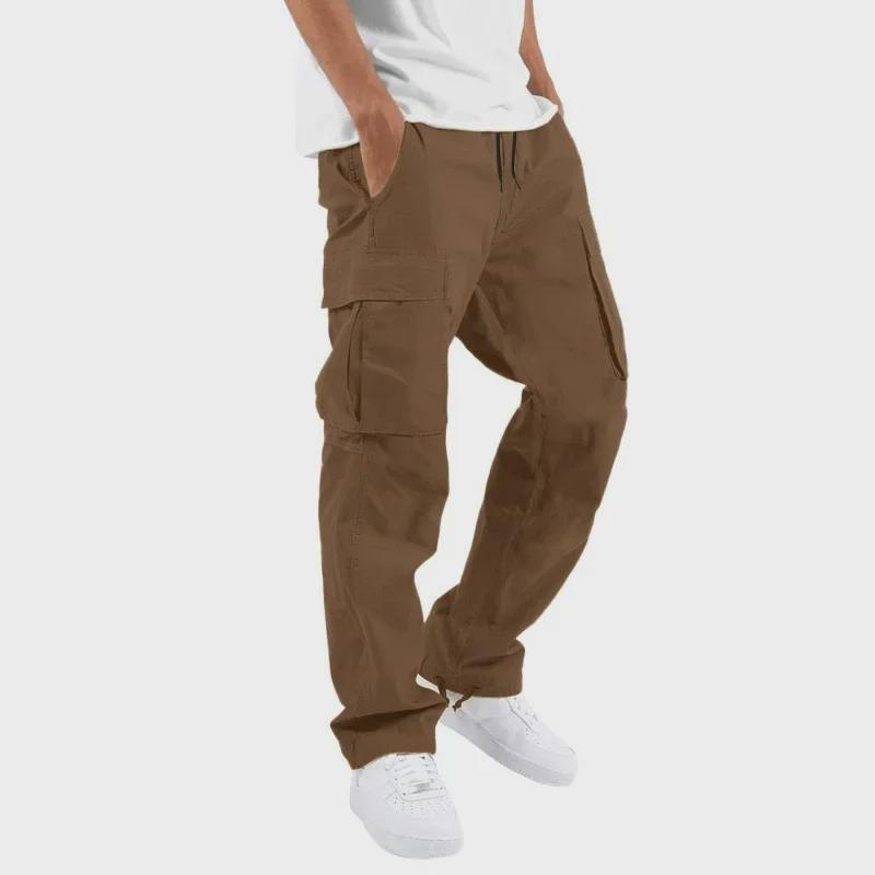 Men's Straight Casual Multi-Pocket Overalls for Spring and Autumn with Drawstring.