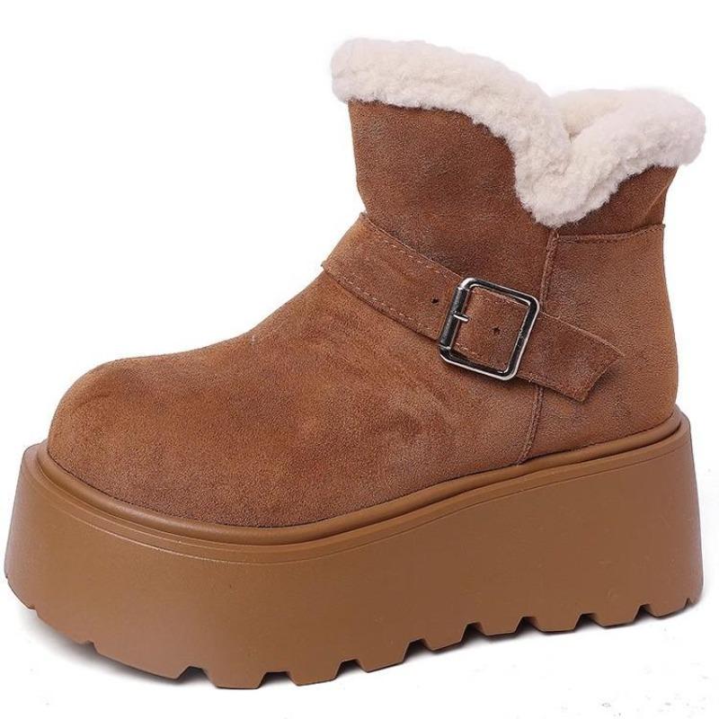Dámské zimní robustní sněhule na platformě umělé semišové neklouzavé kotníkové boty s kožešinovou podšívkou hřejivé pohodlné vycházkové boty krátké boty pro ženy
