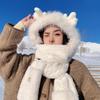 Ear Protection Bear Deer Ears Hat Soft Plush Integrated Cap Scarf Cartoon Winter Hat  Women