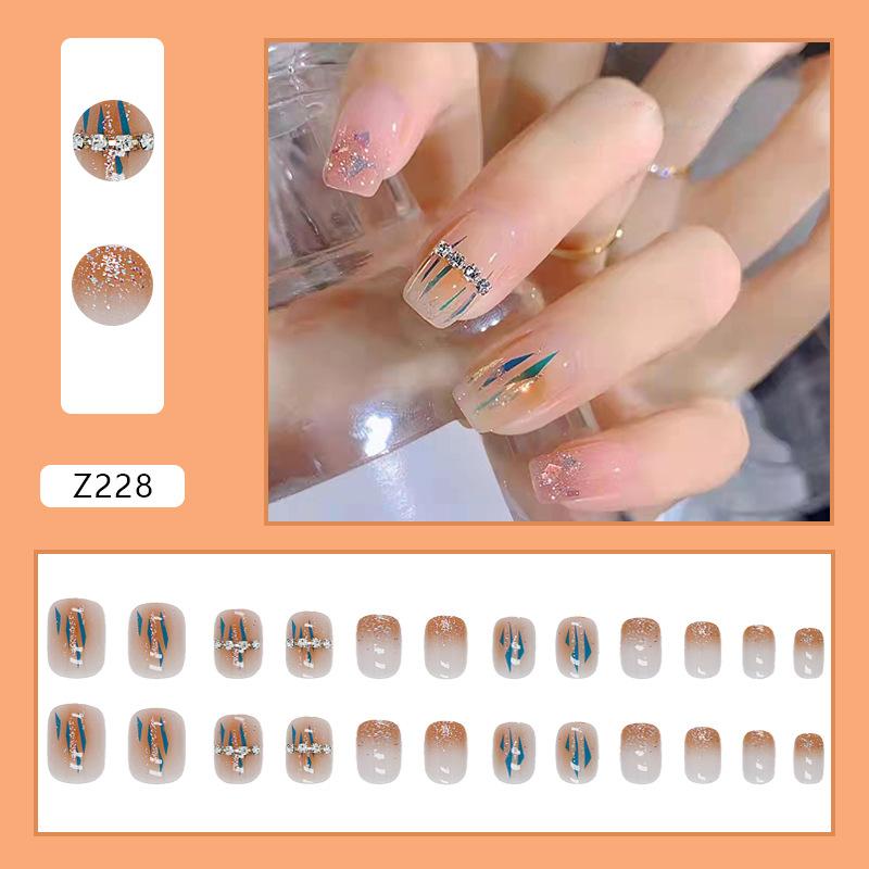 Artificial Nails Wearable Nails Translucent Diamond Elegant Mature White Short Manicure Removable Blue Embellishment Fake Nails