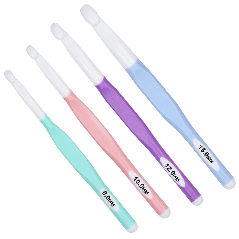 4Pcs Soft Grip DIY Ergonomic Handle Weave Yarn Knitting Needles Craft Tools Crochet Hooks