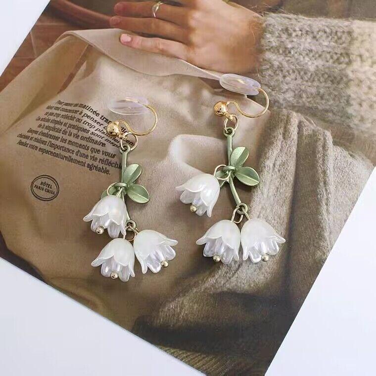 

Convallaria Ear непробиваемые противомоскитные серьги-клипсы, свежие летние милые серьги с цветком, простые женские серьги