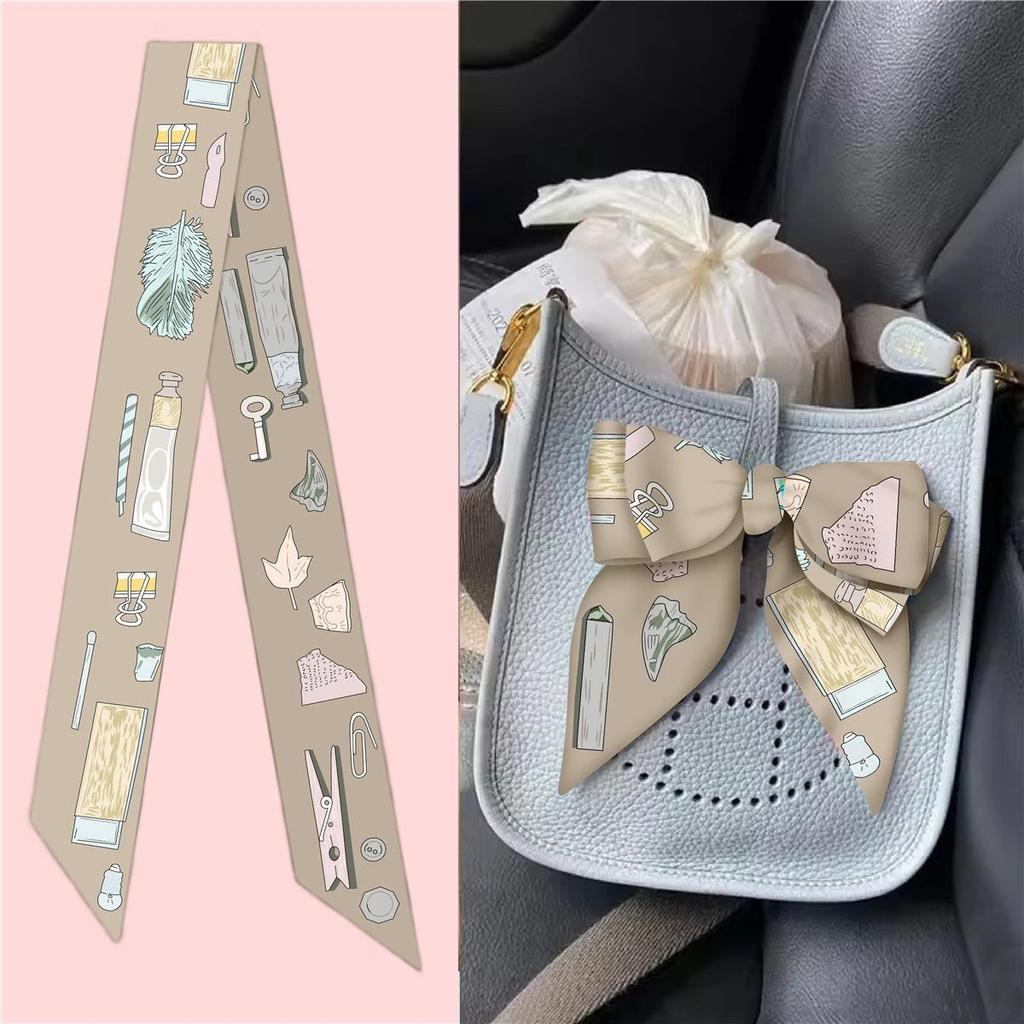 1 Stück Neuer Koreanischer Stil Griff Damen Köperdruck Schal Langes Band Haarband Halskette Schmaler Seidenschal Taschen Dekoration Zubehör