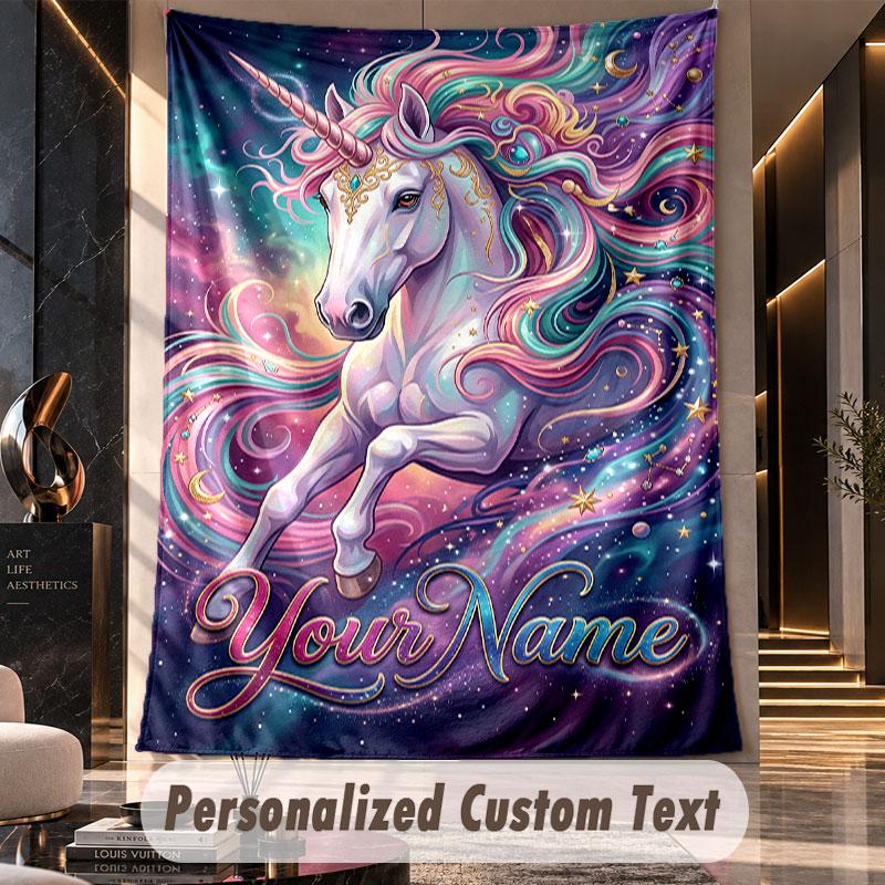 Unicorn (158) Theme Custom Tapestry Personalized Custom Name Text Wall Hanging Tapestry Home Decor Background Cloth