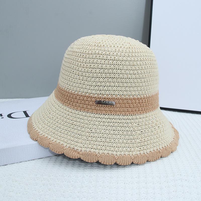 Korean-style Japanese straw fisherman hat for women with metal logo, makes the face look smaller, fully covers the face, breathable and