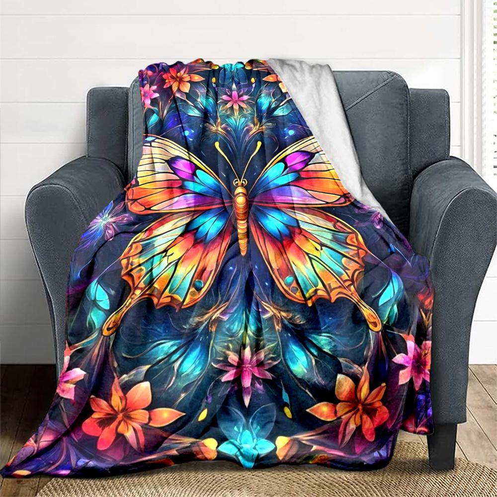 1pc Butterfly Print Blanket Lightweight Flannel Blanket Throw Blanket For Sofa, Bed, Travel, Camping yy2509026178 75x90cm