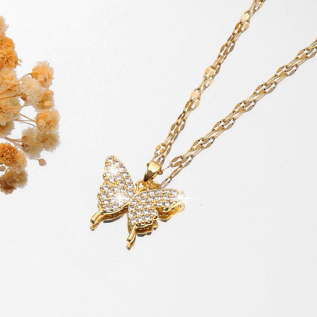 Chic Non-Fading Titanium Steel Necklace for Women with Unique Design and Sparkling Copper Pendant