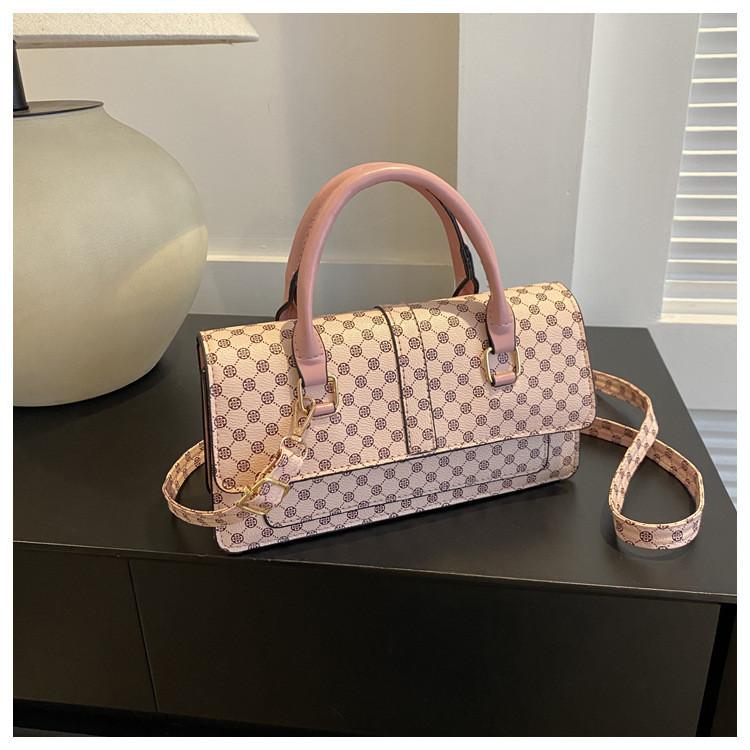 Retro Fashion Minimalist Texture Commuter 2023 Grid Winter New Casual Single Shoulder Diagonal Crossbody Handbag розовый