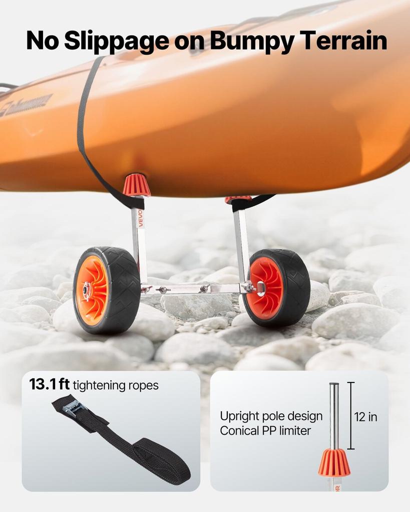 Kayak Cart, 113.4 Kg Load Capacity, Canoe Cart Dolly with 19.1 Cm Solid Rubber Tires & Kickstand, Assembles & Disassembles Within Seconds, Paddle