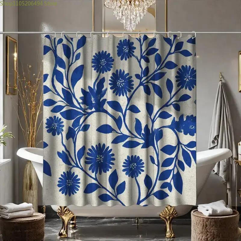 A Bathroom Shower Curtain Featuring a Blue Sun Print Design, Perfect for Anniversaries, Includes 12 Hooks, Measuring 180*180Cm