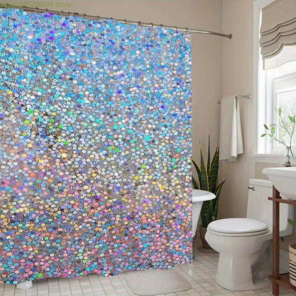 1pc Vibrant Floral Glitter Polyester Shower Curtain - Colorful, Washable, No-Drill Installation, Fashionable Home Bathroom Dec