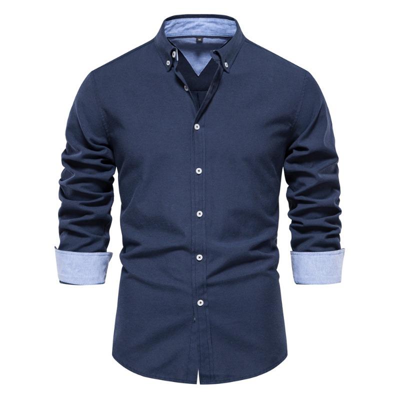 Herre Euro Fit Slim Fit Ensfarget Langermet Fritidsskjorte