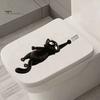 Bathroom Toilet Decals Furry Black Cat Seat Sticker, Waterproof PVC Decal, Removable Pattern Cute Animal Wall Art for Tank And Lid Decoration Humorous