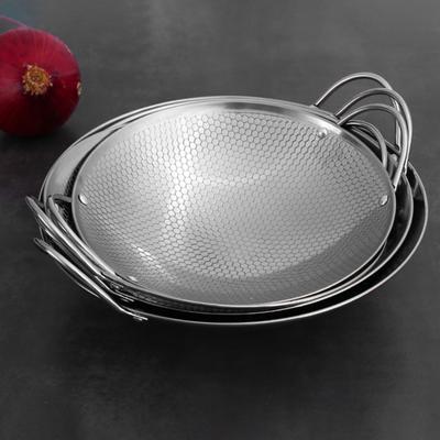 Stainless Steel Honeycomb Skillet Thickened Alcohol Stove Pot for Stir-Fry Deep Frying Non-Stick Surface Wok with Dual Handles