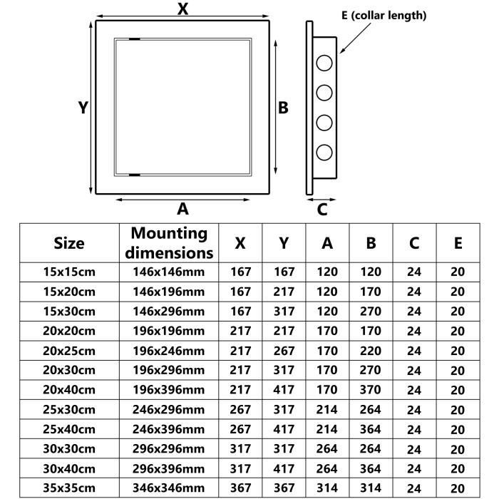 Trappe de visite - 150x300mm - Plastique - Couleur noire - Intérieur