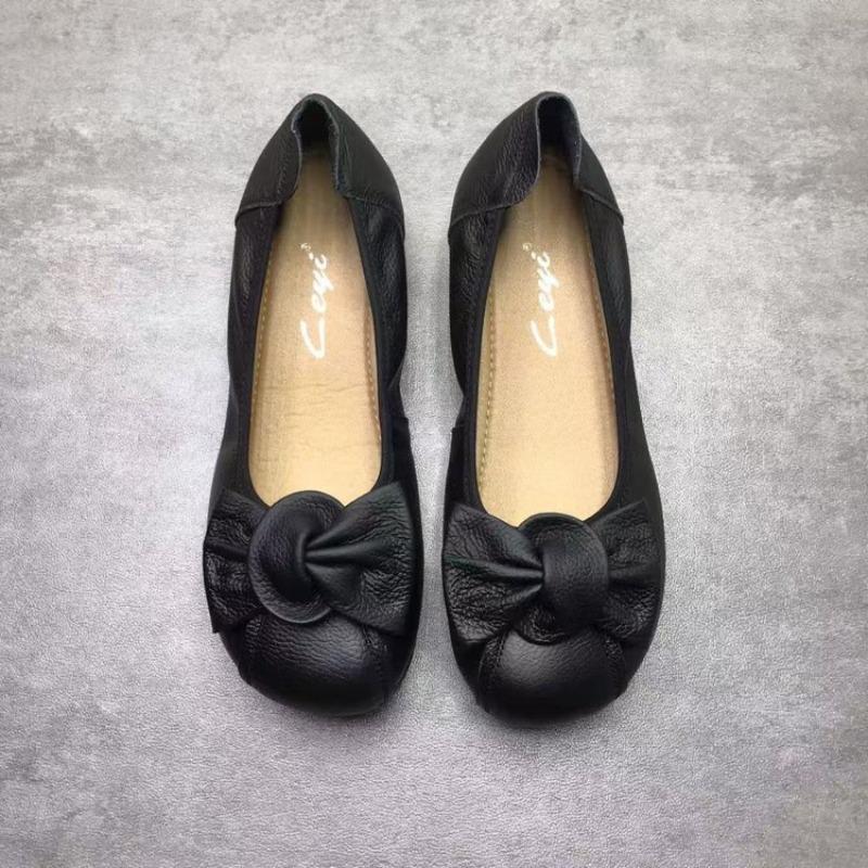 Soft leather beef tendon soft-soled single shoes autumn new flat-soled one-pedal butterfly beanie shoes