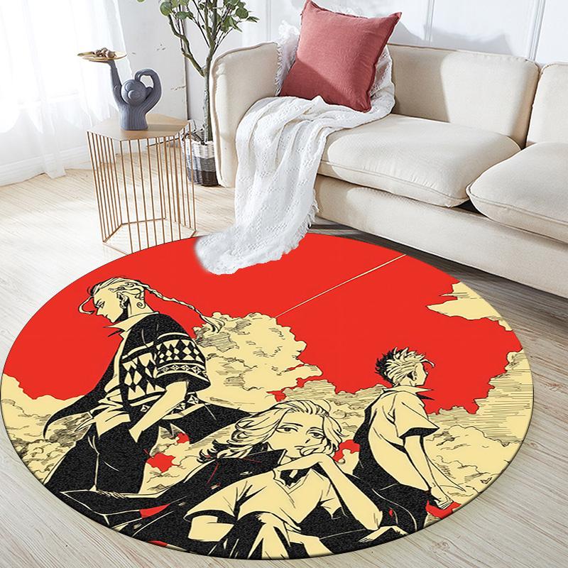 Tokyo Revengers Round Area Rug,Carpet Rug for Living Room Bedroom Sofa Playroom Decor,Non-slip Floor Mat