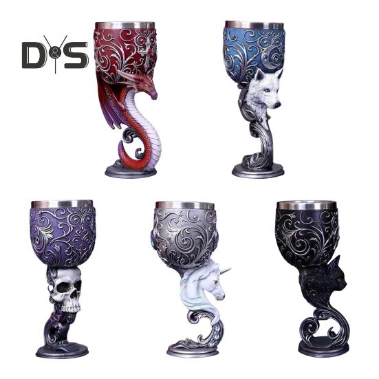 Dragon Wine Goblet Cat Chalice Cup Stainless Steel Resin Gothic Macabre Halloween Decorative Bar Whiskey Cocktail Drinking Glasses for Beer Wine