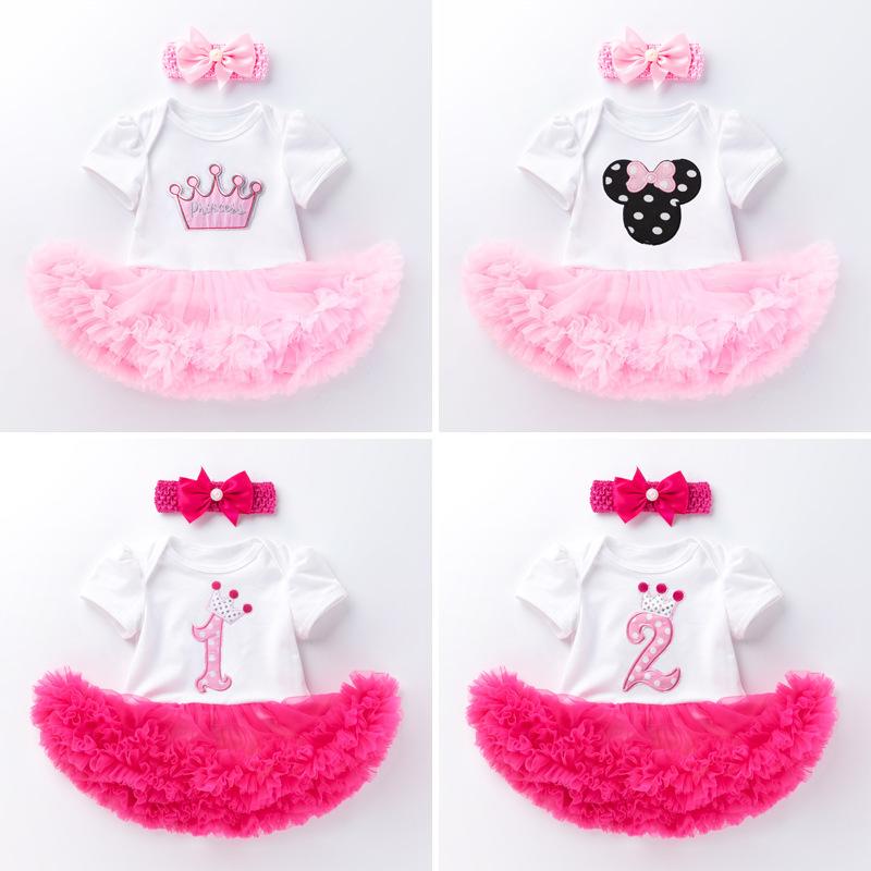 Newborn Baby Girl Birthday Outfit: Short-Sleeved Two-Piece Romper Dress