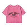 Womans Cotton Crop Distressed Washed T-Shirts West Coast Usa North Carolina Prints Short Sleeve Street Clothes