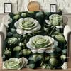 Green Rose Theme Pattern Flannel Blanket - Comfortable and Warm, Great for Bed, Travel, Sofa, Camping and Office Decoration