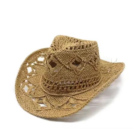 Classic Vintage Unisex Straw Western Cowboy Hat with Wide Brim Hollow out Design for Women Men Fishing Climbing Sun Protection