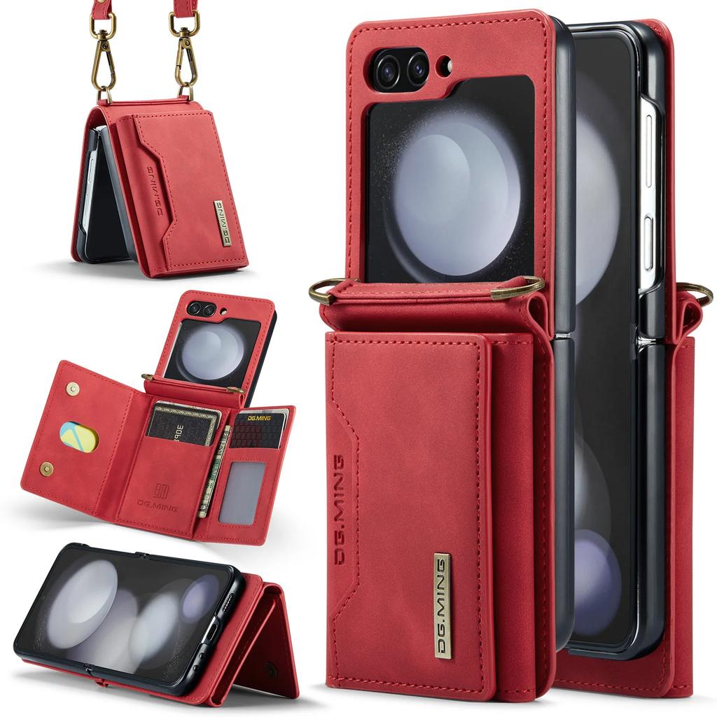 Crossbody Wallet Cards Solt Leather Case For Samsung Galaxy Z Flip 7 FE 6 5 4 5G Flip5 Long Rope Bag Pocket Purse Lanyard Cover