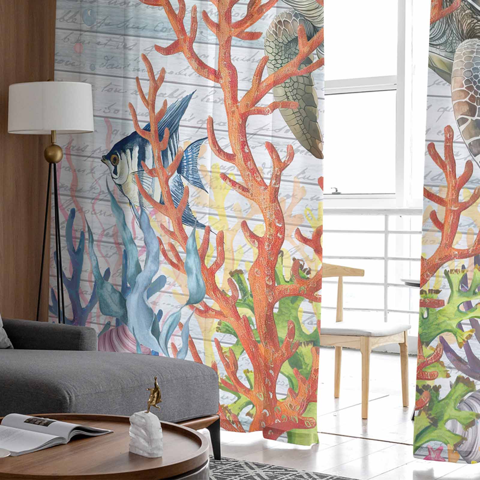 Черепаха Коралл Рыба Морская Звезда Краб Тюль Оконные Шторы для Спальни Роскошный — фото 4