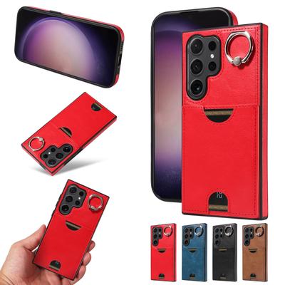 Retro PU Leder Einzel-Slot Fingerring Schnalle Handyhülle für Samsung Galaxy S22,S23,S24,A05,A12,A13,A14,A15,A52,A72,A22,A24...