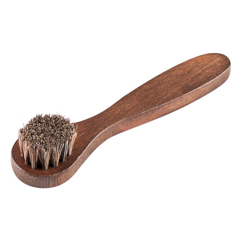 Antique Bronze Long-Handle Shoe Brush with Horsehair Bristles and Maple Wood for Leather Polishing