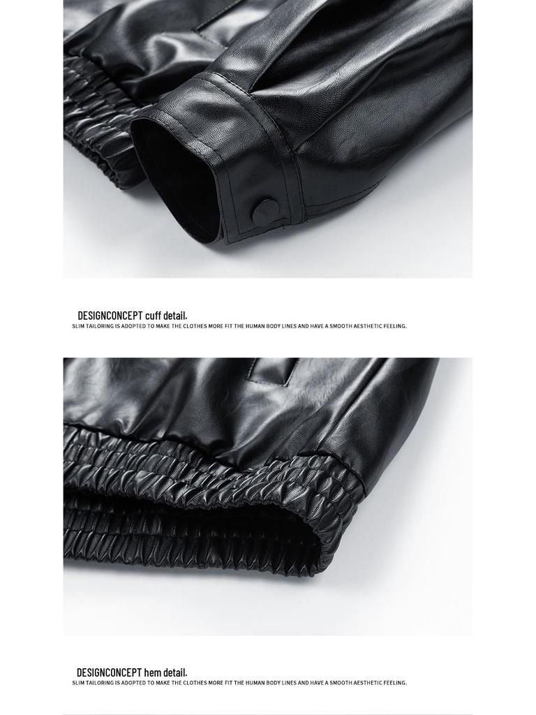 Men's PU Leather Stand Collar Motorcycle Jacket