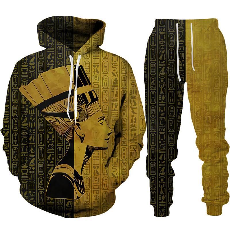 Ancient Egyptian Pharaoh 3D Print Hoodies Pants Sets Men's Sweatshirts Sweatpants Two Piece Suits Outdoor Tracksuit Man Clothing